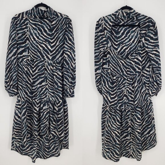 Nasty Gal Zebra Print Midi Dress 8 Long Sleeves High Low Hem Green Black - Picture 2 of 11